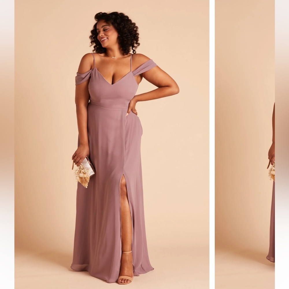 Birdy Grey Dark Mauve Off-Shoulder Slit DEVIN Bridesmaid Gown